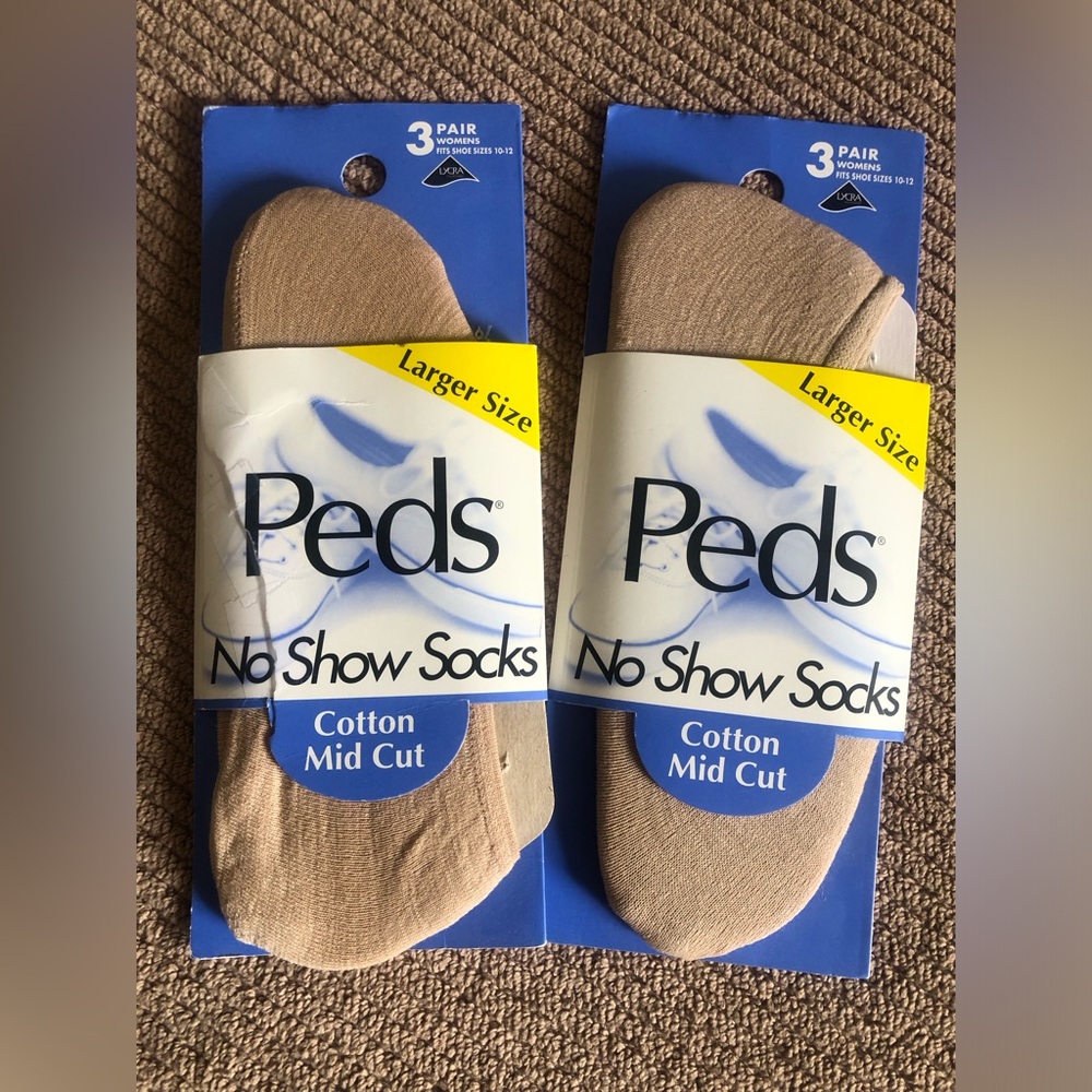 Two (2) Pkgs Peds No Show Socks Cotton Mid Cut - Nude (Larger Size)